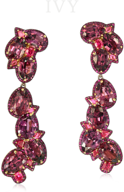 Rhodolite, Red Spinel And Ruby Earrings (500x687), Png Download