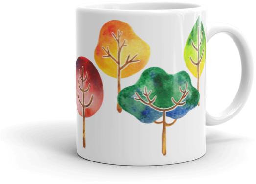 Trees Mug, Watercolor Mug, Coffee And Tea Mug, Nature - Mug (600x600), Png Download