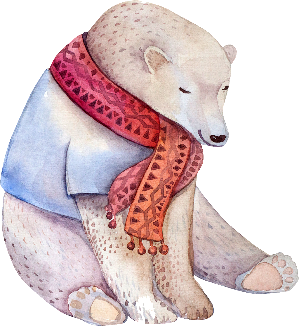 Hand-painted Cartoon Polar Bear Transparent Material - Merry Christmas Watercolour (1024x1113), Png Download