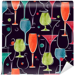 Seamless Pattern With Colorful Watercolor Cocktail - Royalty-free (400x400), Png Download