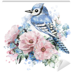 Bluejay Drawing Watercolor Graphic Black And White - Spash Of Flowers Watercolor (400x400), Png Download
