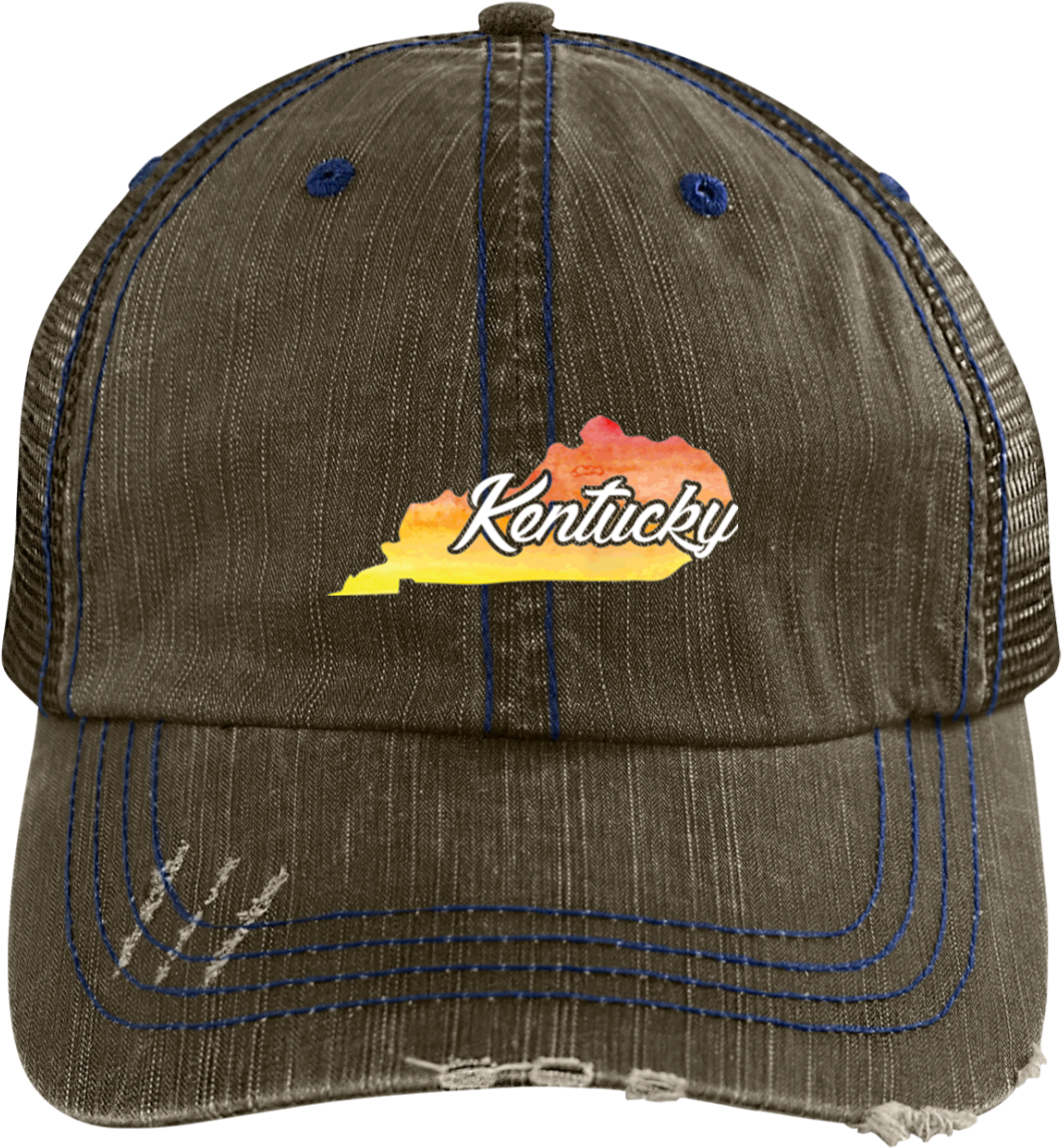 Watercolor Kentucky Home Hat State Of Kentucky Hat - Because I Squats Distressed Trucker Cap (1155x1155), Png Download