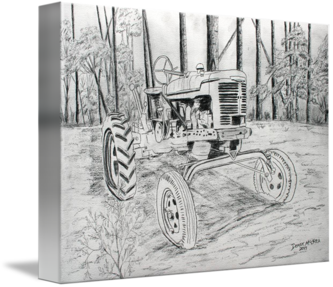 Old Farm Tractor Drawing By Derek Mccrea Png Library - Drawing (650x561), Png Download