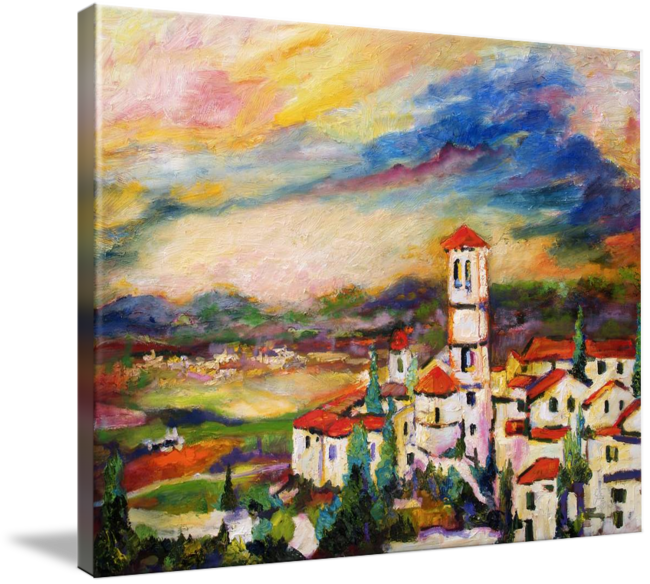 "church Of Santa Maria Assisi Italy Oil Painting" By - Santa Maria Degli Angeli (650x584), Png Download