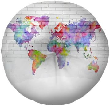 Watercolor World Map On A Brick Wall Tufted Floor Pillow - World Map (400x400), Png Download