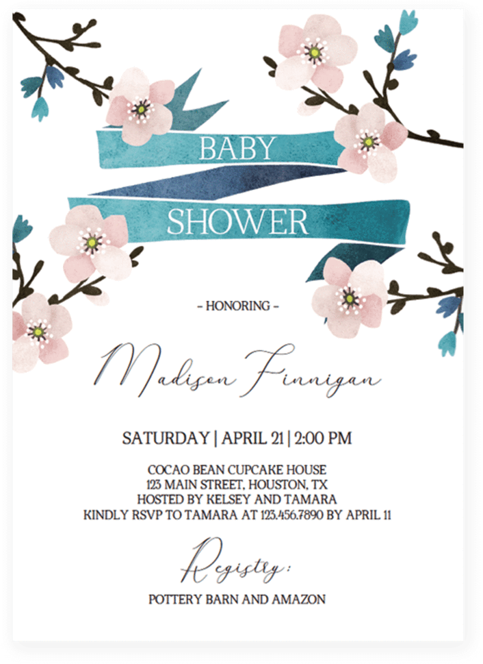 Floral Baby Shower Invitation Cherry Blossom By Littlesizzle - Baby Shower Invitation Baby Cherry Blossom (819x1024), Png Download