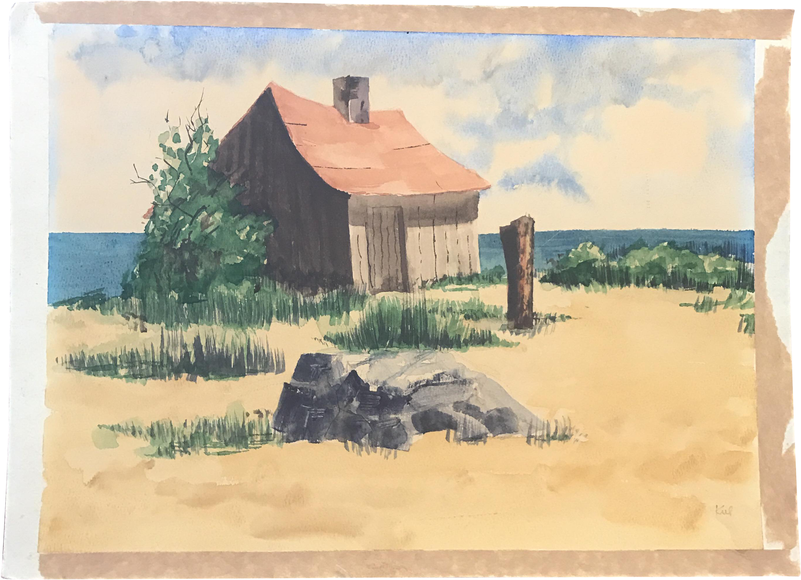 House Watercolor Painting Chairish - Beach House Watercolor Paintings (3051x2210), Png Download