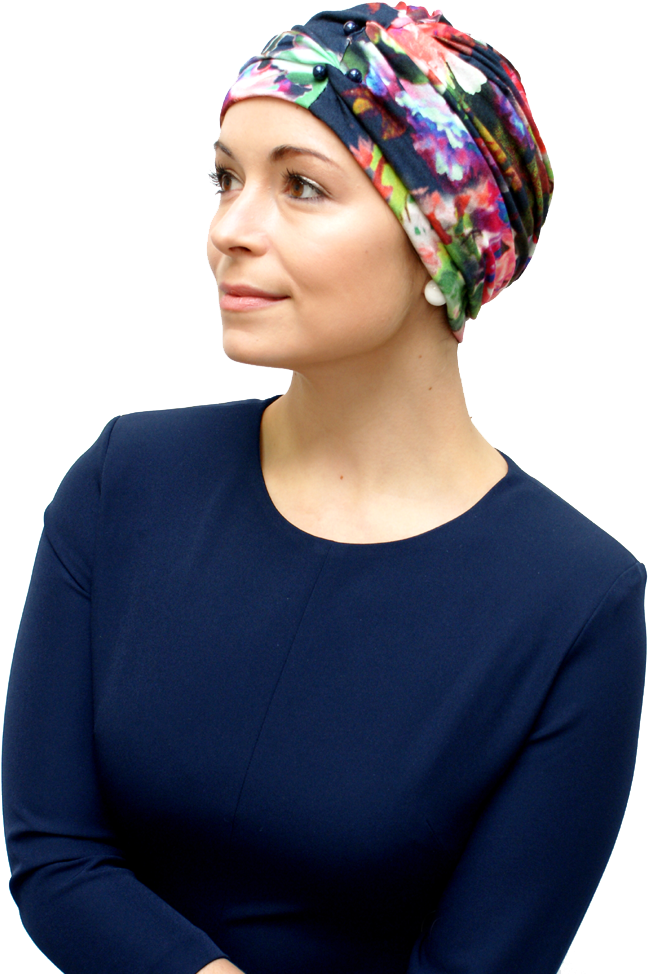 Blue Floral Fashion Turban For Chemo Hair Loss - Turban (667x1000), Png Download