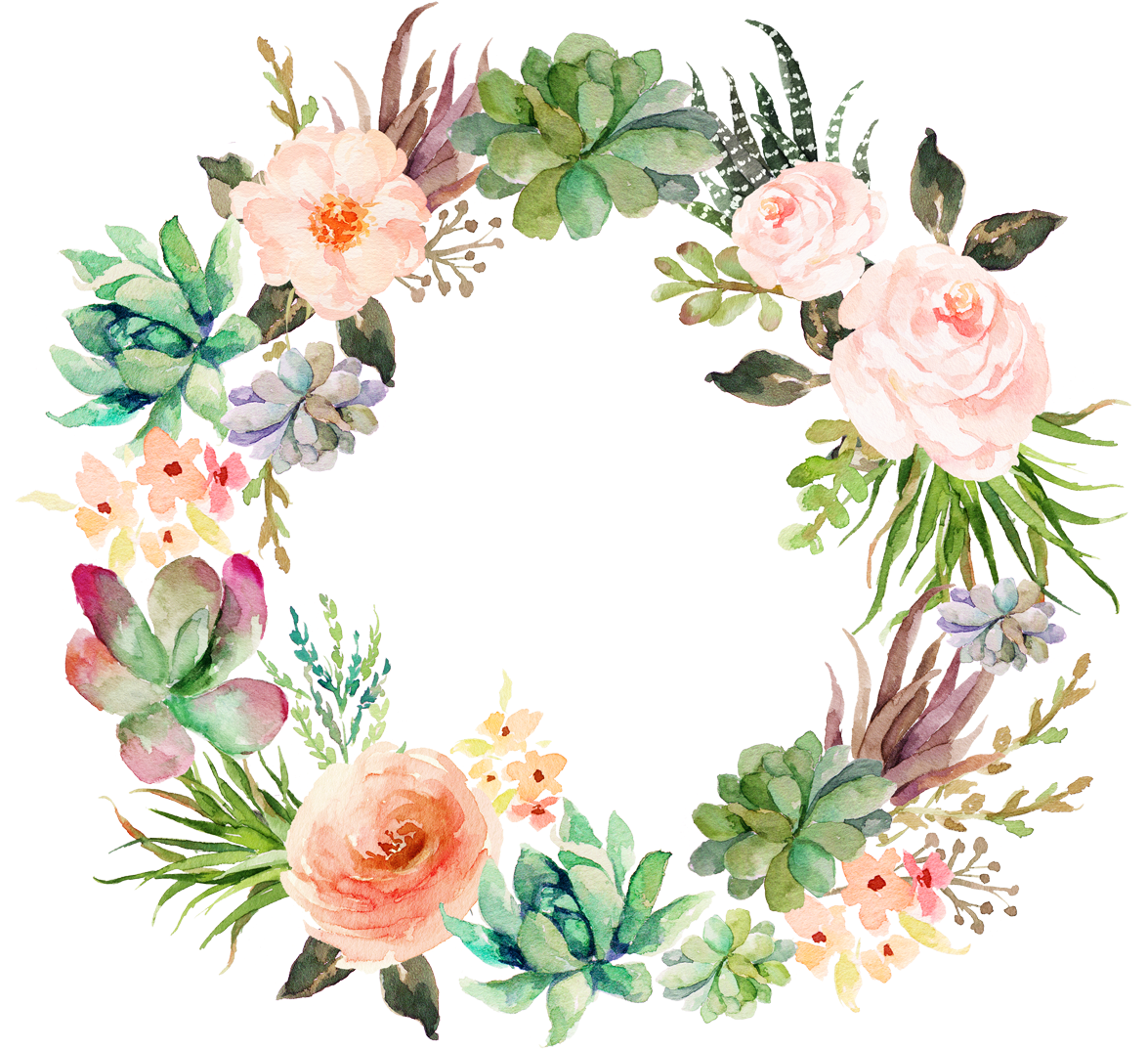 Wedding Invitation Paper Watercolor Painting Wreath - Watercolor Succulents With Flowers (1200x1119), Png Download