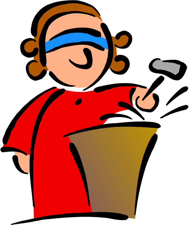 Judge Female With Blindfold Standing After Hammering - Judge (633x750), Png Download