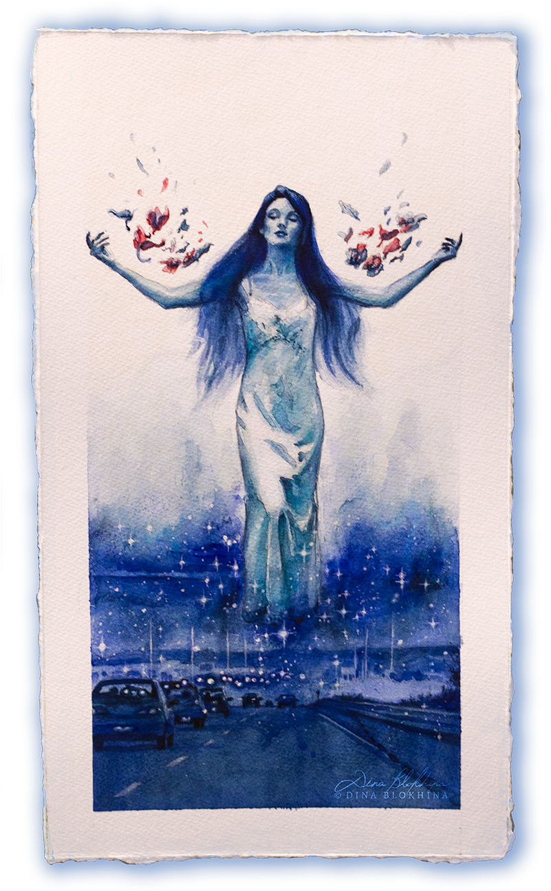 She Rides The Halo Of The Skyline - Painting (800x1302), Png Download