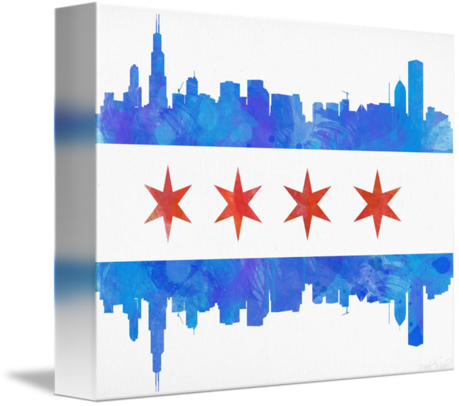 Chicago Flag Watercolor By Michael Maher Banner Royalty - Chicago (650x575), Png Download