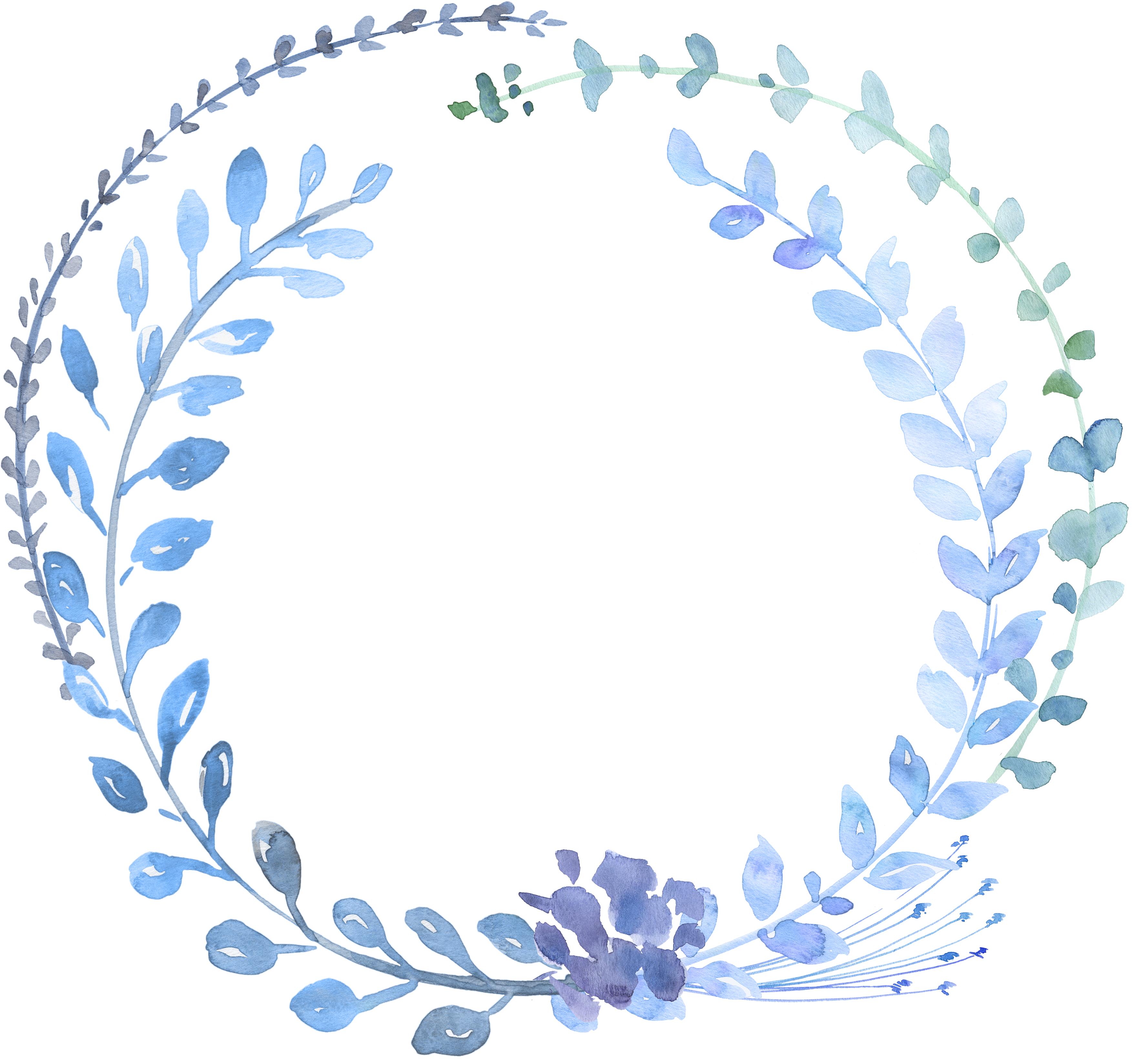 Png Freeuse Library Watercolour Flowers Watercolor - Blue Watercolour Wreath Png (3543x3326), Png Download