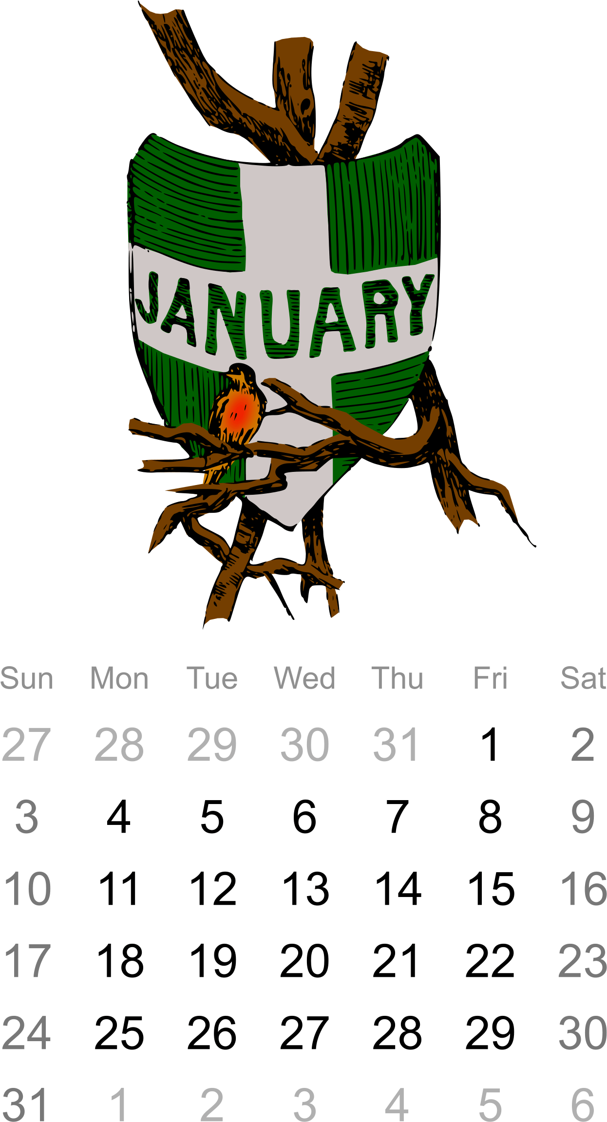 Medium Image - Calendario January 2016 Clippart (566x800), Png Download