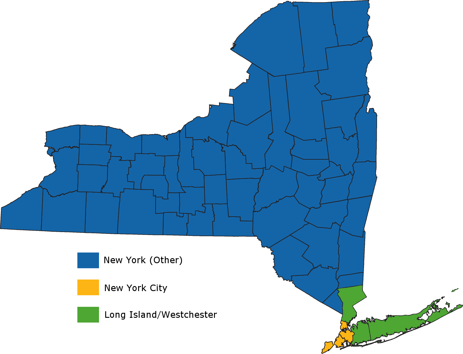 A Map Showing New York City, Long Island/westchester, - Population Center Of New York State (1562x1193), Png Download