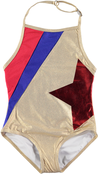 Picture Of Star & Stripe Print Swimsuit Gold (600x600), Png Download