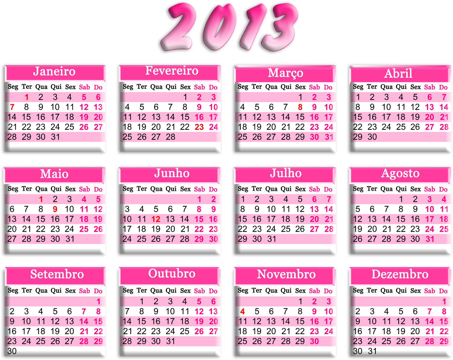 Calendário 2013 Rosa E Branco Png (1600x1308), Png Download