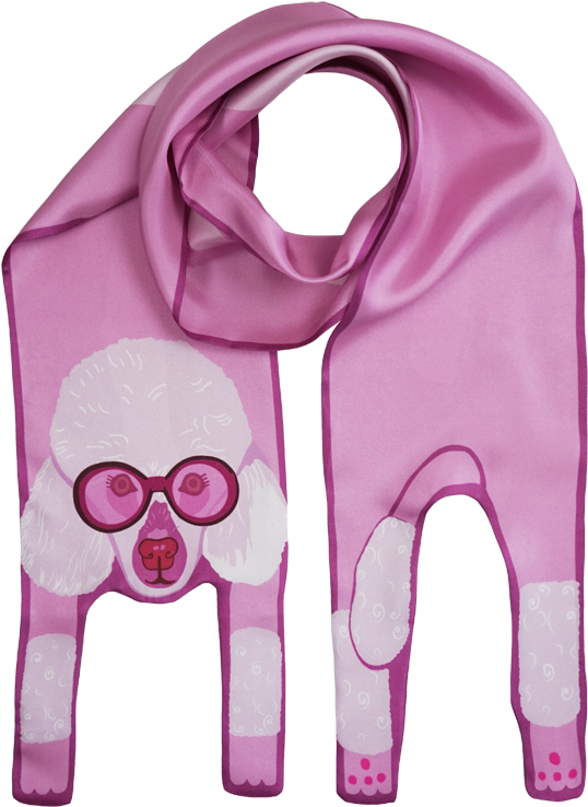Small Fabulous Pink Poodle Long Silk Scarf (561x763), Png Download