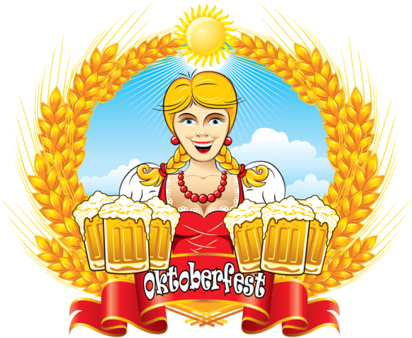 Free Png Oktoberfest Girl With Beer Mugs And Wheat (850x705), Png Download