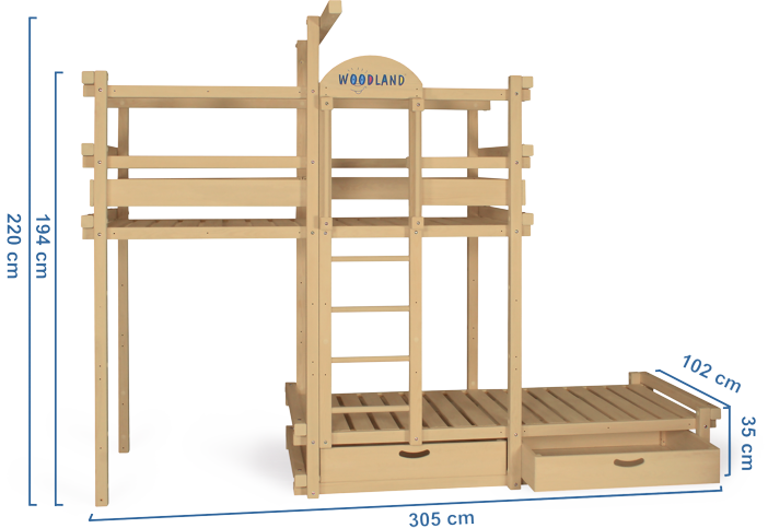 Bunk Bed Dimensions (702x483), Png Download