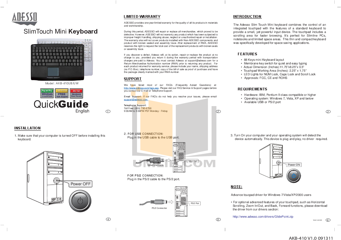 Pdf For Adesso Keyboard Akb-410 Manual (1152x864), Png Download