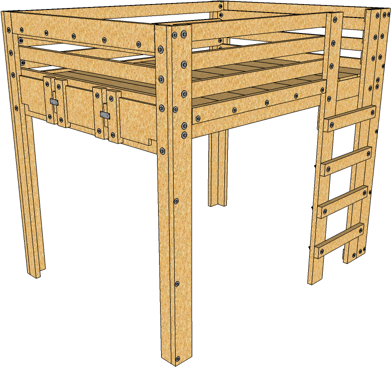Queen Loft Bed (881x762), Png Download