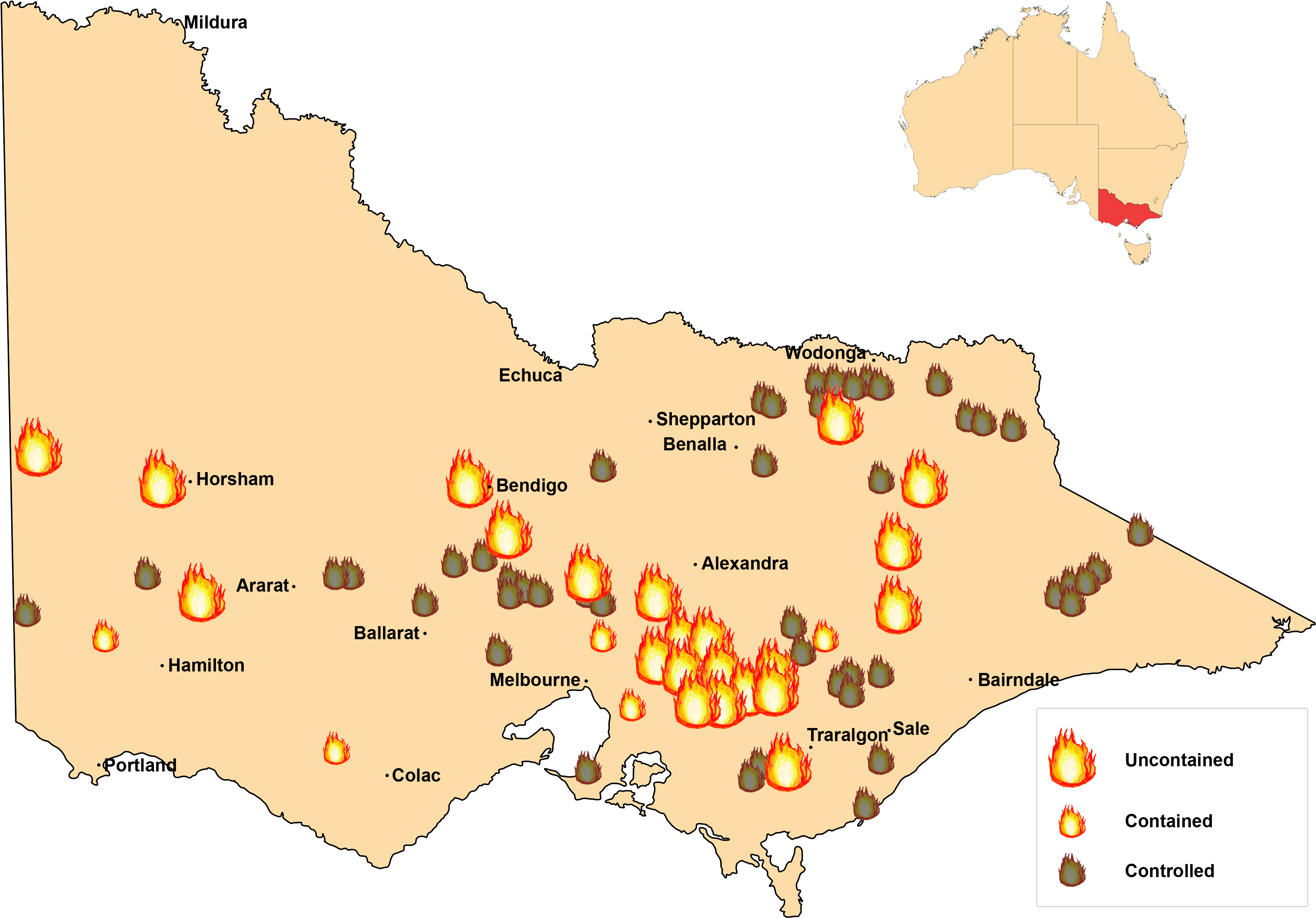 9am Feb 8 2009 Fire Locations Map (3602x2500), Png Download