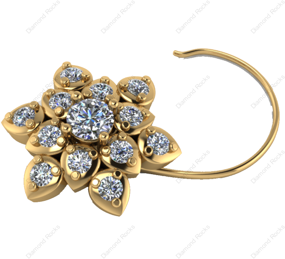 27cts Brilliant Diamond Nose Pin In 18 K Gold (600x600), Png Download