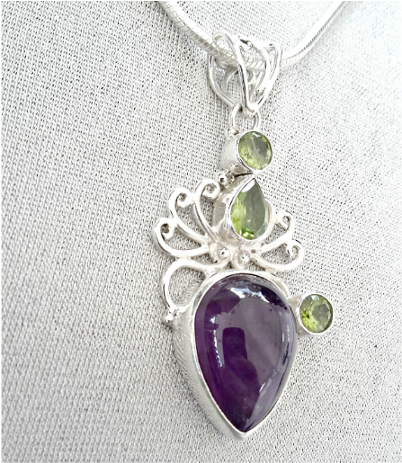 Amethyst And Peridot Gems In Victorian Scroll 925 Sterling (1000x628), Png Download