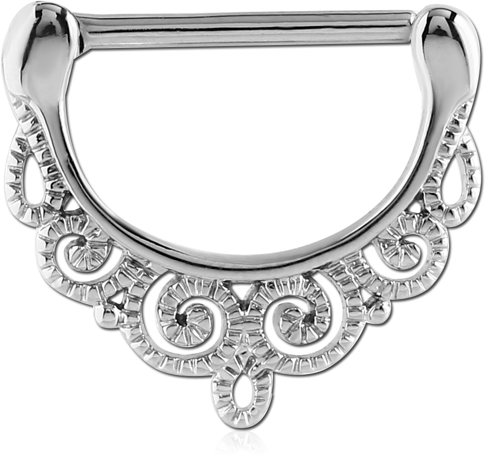 Stainless Steel Nipple Clicker With Filigree (958x958), Png Download