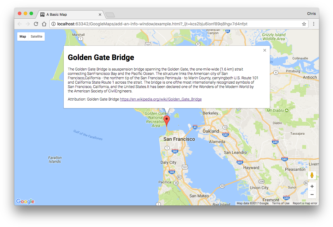 Map With A Marker And Info Window On The Golden Gate (1154x790), Png Download