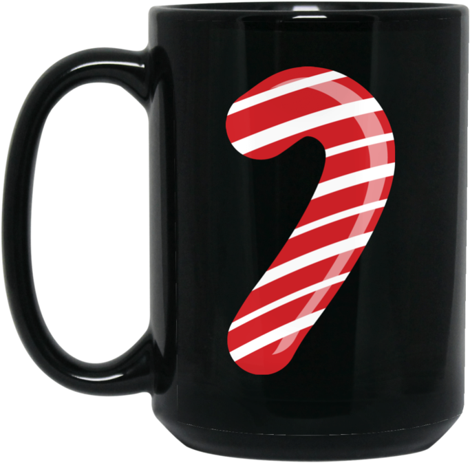 Candy Cane Black Mug 15oz (690x690), Png Download