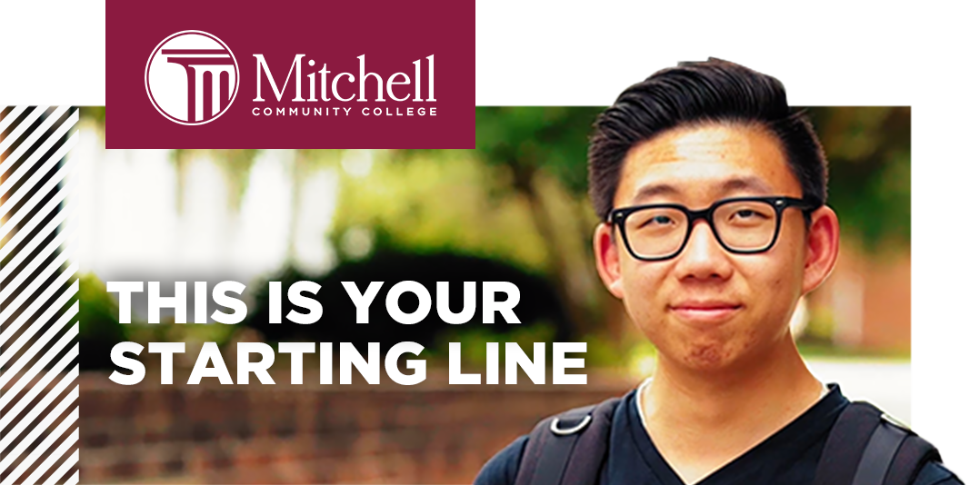 Mitchell Community College Logo With The Words "here (1067x534), Png Download