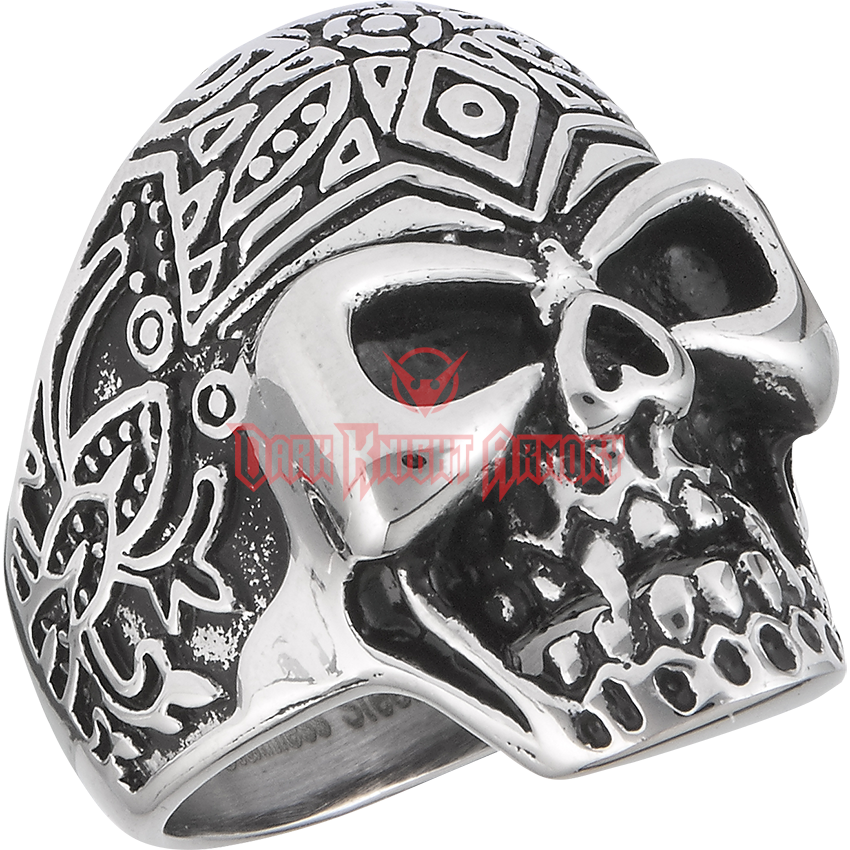 Stainless Steel Patterned Skull Ring (850x850), Png Download