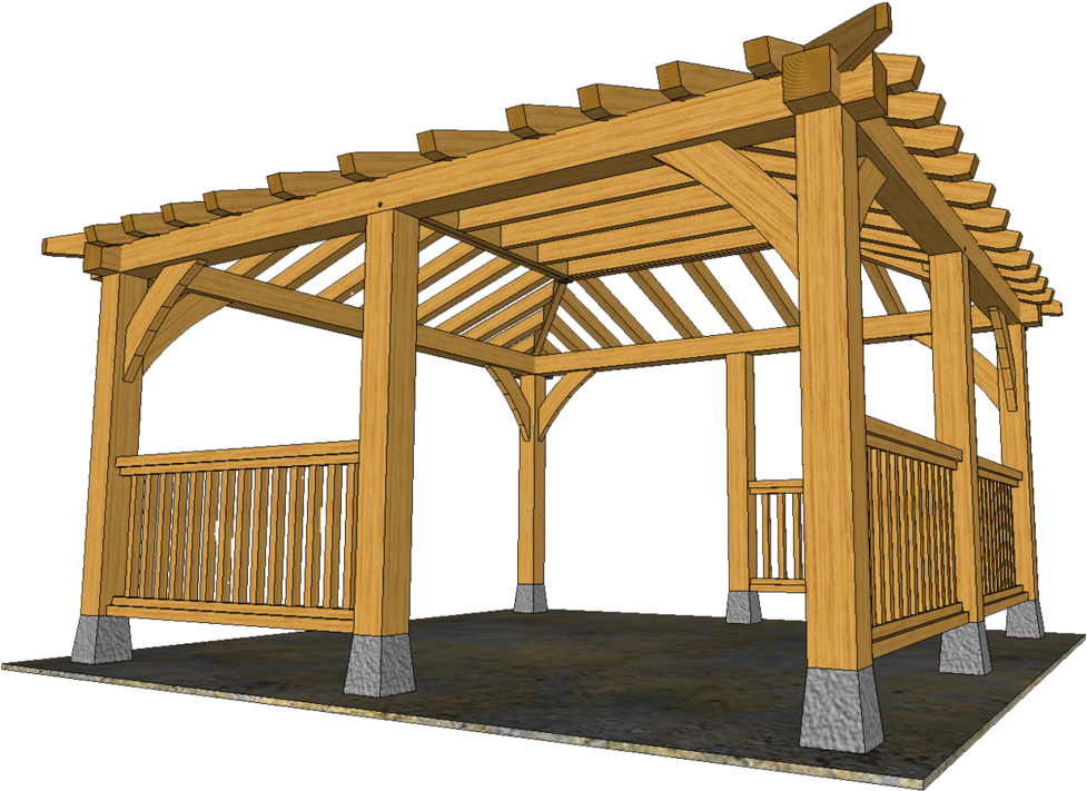 4 Post Gazebo Pavillion Style 3d1 T1 (1000x732), Png Download