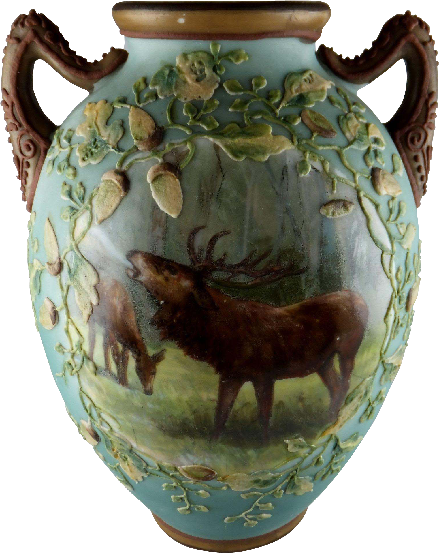 Rare Nippon Elk Or Moose Vase With Moriage Acorns And (1916x1916), Png Download