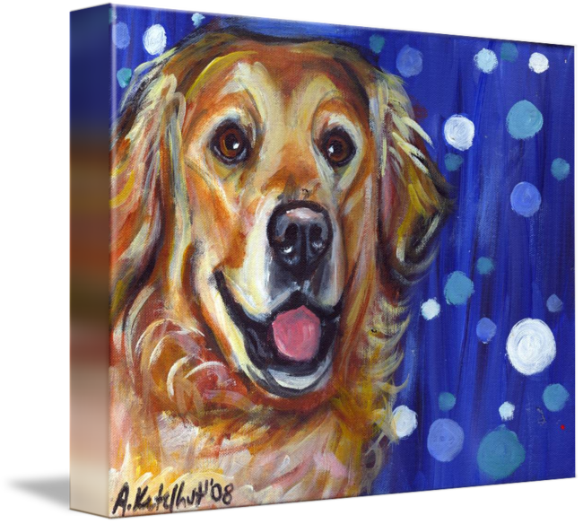 "portrait Of A Golden Retriever" By Angie Ketelhut - Portrait Of A Golden Tile Coaster (650x584), Png Download