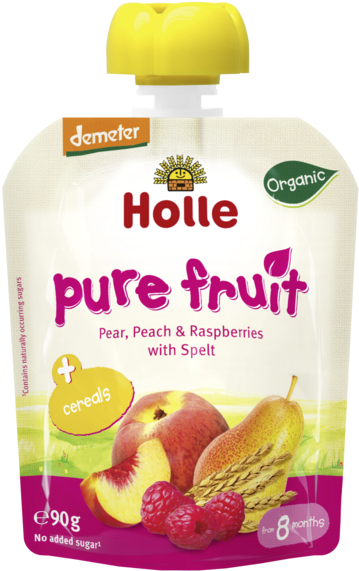 Pouch Pear, Peach & Raspberries With Spelt - Holle Organic Pouches Fruit Puree With Vegetables (600x600), Png Download