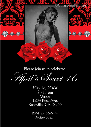 Red & Black Damask And Roses Bling Sweet 16 Birthday - Poster (500x500), Png Download