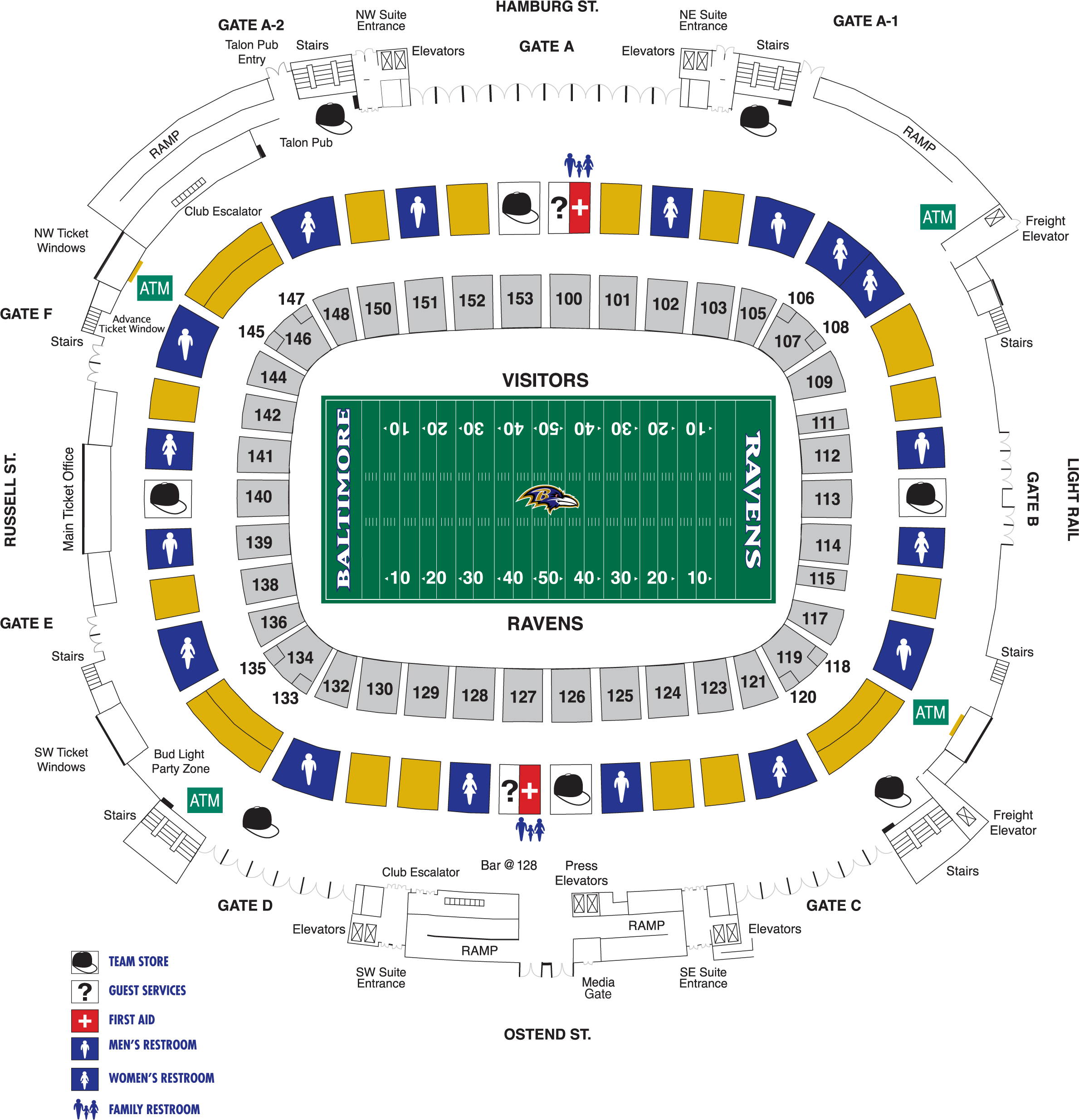 Baltimore Ravens Stadium Map M T Bank Diagrams - Ravens Stadium Seating Chart (2378x2482), Png Download