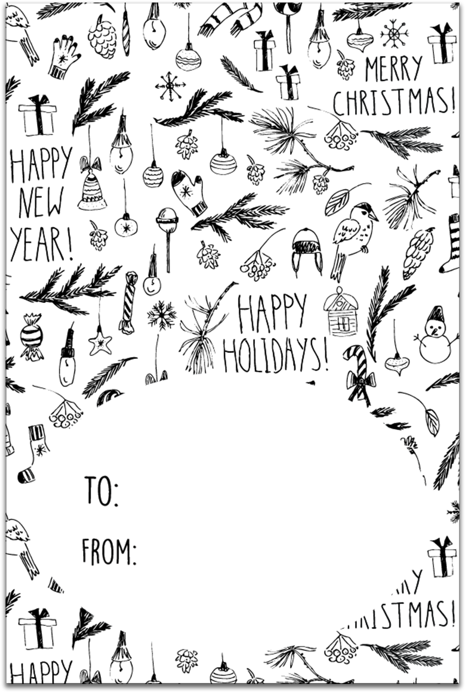 Gt010 Black And White Christmas Gift Tags - Drawing (1059x1562), Png Download