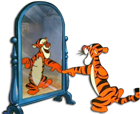 Tigger Looking In Mirror - Looking In Mirror Transparent (500x375), Png Download