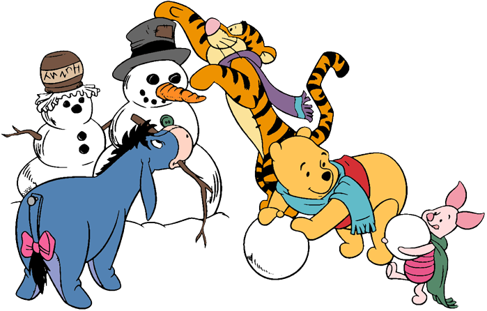 #winniethepooh, #winter, #eeyore, #piglet, #tigger - Winnie The Pooh Winter (699x446), Png Download