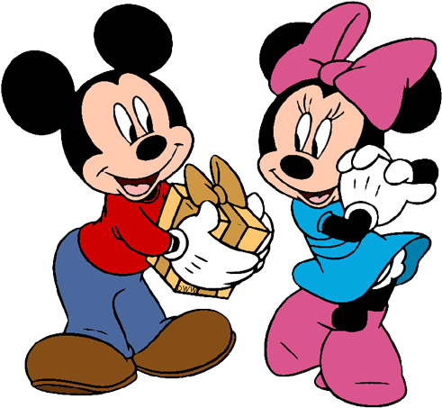 Mickey And Friends Christmas Clip Art Image - Giving A Gift Clipart (500x464), Png Download
