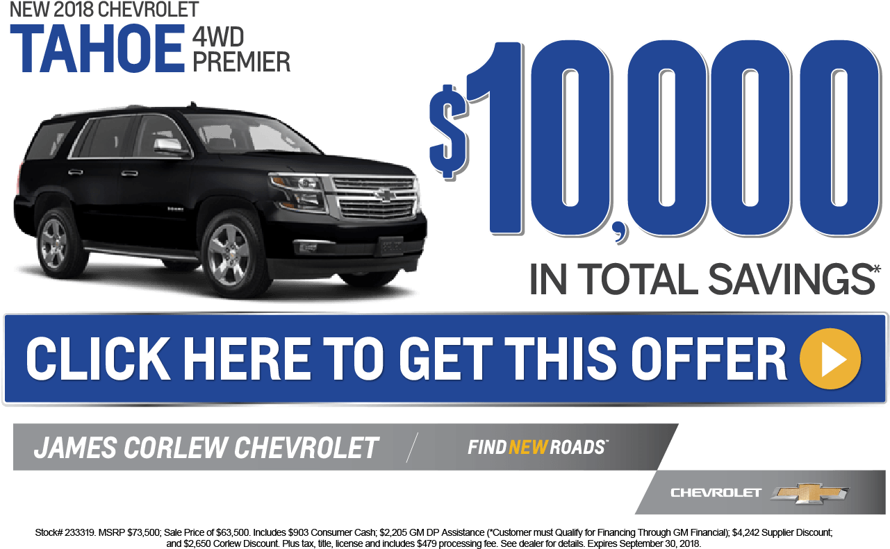 New Used Chevy Tahoe Specials James Corlew Chevrolet - Father's Day Sale (1342x835), Png Download