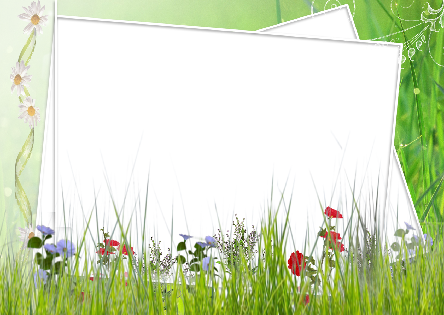 Image Black And White Download Green And White Transparent - Green Flower Borders And Frames (1700x1207), Png Download