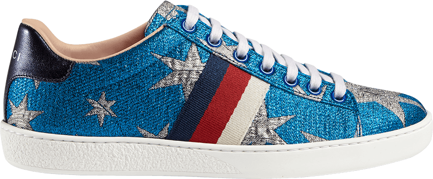 Gucci Wmns Ace Lurex 'starry Sky' - Gucci Gucci Star New Ace Sneaker Blue Stars Glitter (850x352), Png Download