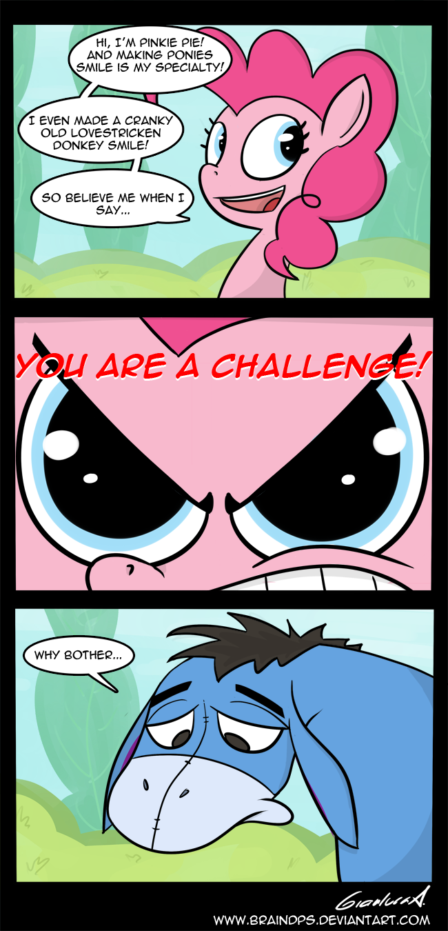 Braindps, Comic, Crossover, Eeyore, Pinkie Pie, Safe, - Eeyore X Pinkie Pie (650x1350), Png Download
