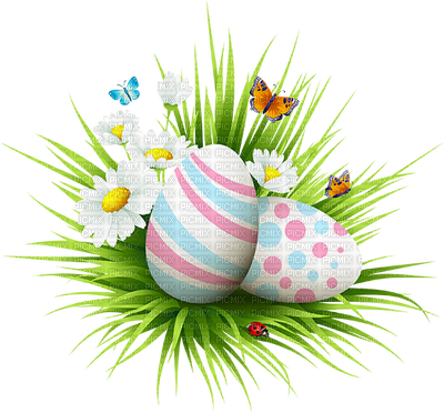 Easter Eggs In Grass - Easter Egg (400x372), Png Download