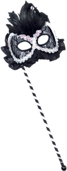 Black And White Masquerade Mask With Stick " Name="og - Black/white Mask On Stick (366x580), Png Download